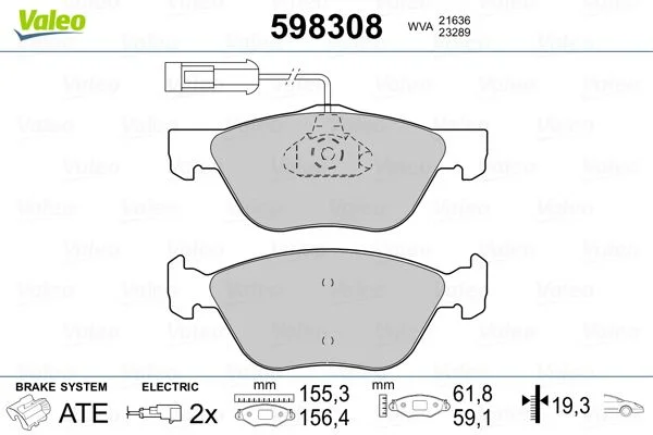 Stabdžių trinkelių rinkinys, diskinis stabdys valeo 598308