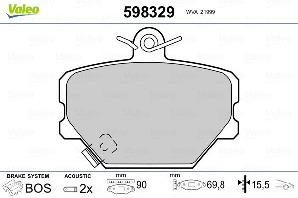 Brake Pad Set, disc brake VALEO 598329