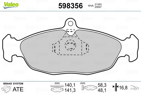 Комплект гальмівних накладок, дискове гальмо VALEO 598356