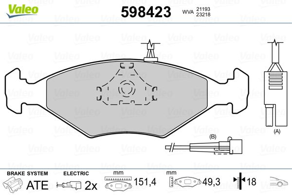 Brake Pad Set, disc brake VALEO 598423