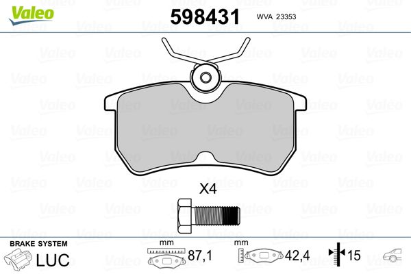 Brake Pad Set, disc brake VALEO 598431