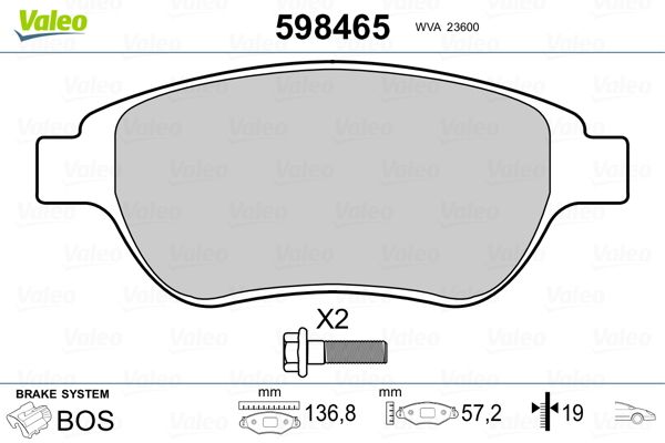 Brake Pad Set, disc brake VALEO 598465