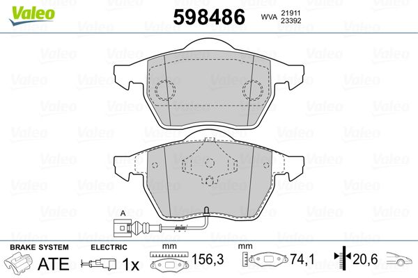 Brake Pad Set, disc brake VALEO 598486