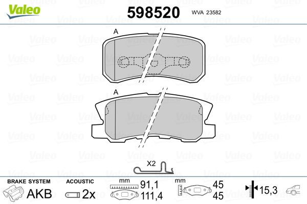 Brake Pad Set, disc brake VALEO 598520