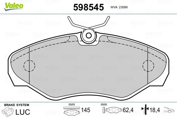 Stabdžių trinkelių rinkinys, diskinis stabdys VALEO 598545