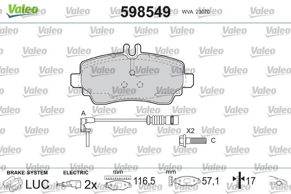 Комплект гальмівних накладок, дискове гальмо VALEO 598549