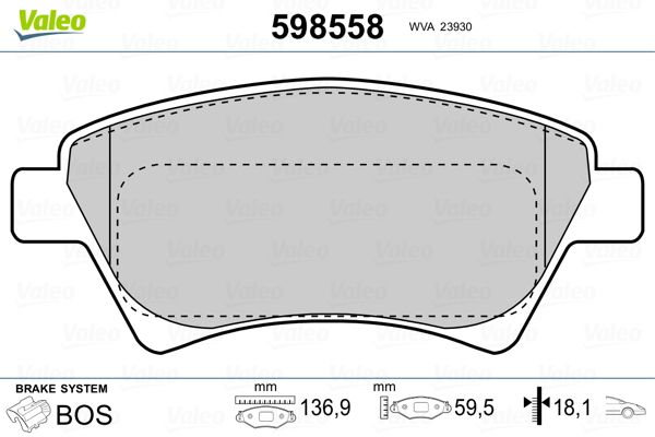 Stabdžių trinkelių rinkinys, diskinis stabdys VALEO 598558