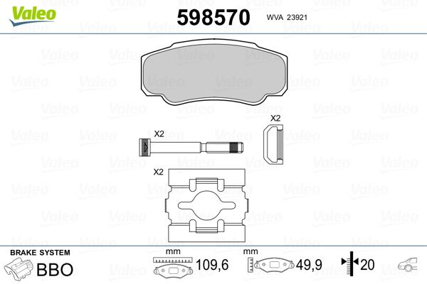 Brake Pad Set, disc brake VALEO 598570