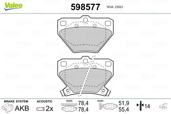 Brake Pad Set, disc brake VALEO 598577