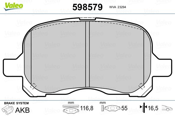 Brake Pad Set, disc brake VALEO 598579