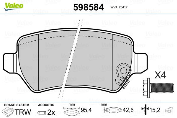 Brake Pad Set, disc brake VALEO 598584