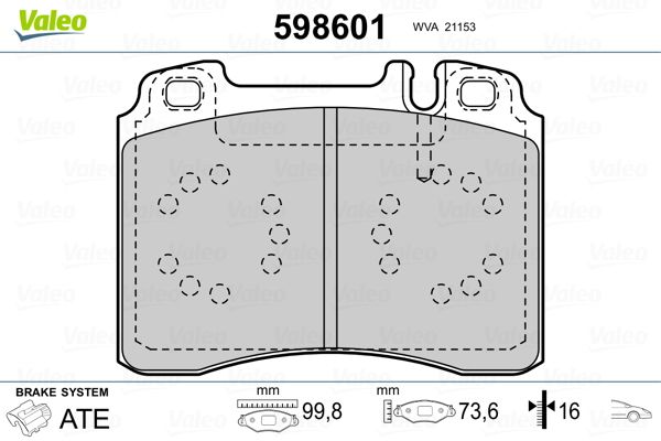 Stabdžių trinkelių rinkinys, diskinis stabdys VALEO 598601