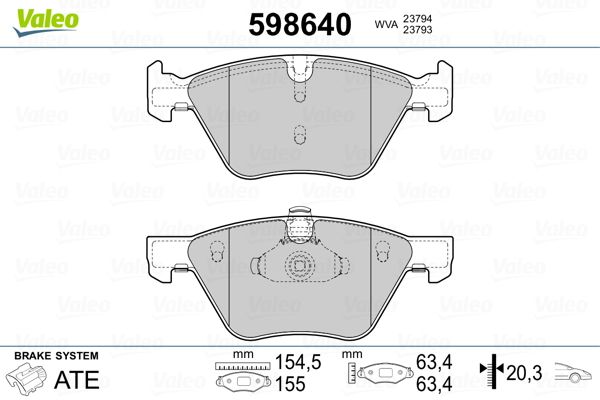 Brake Pad Set, disc brake VALEO 598640