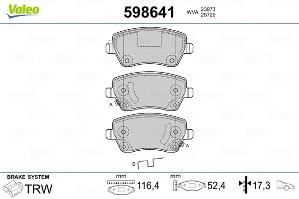 Brake Pad Set, disc brake VALEO 598641