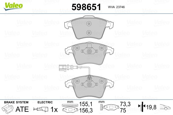 Brake Pad Set, disc brake VALEO 598651