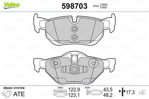 Комплект гальмівних накладок, дискове гальмо VALEO 598703