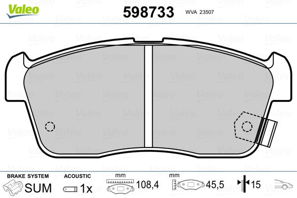 Brake Pad Set, disc brake VALEO 598733