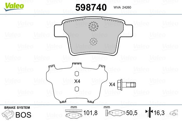 Brake Pad Set, disc brake VALEO 598740