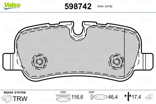 Brake Pad Set, disc brake VALEO 598742