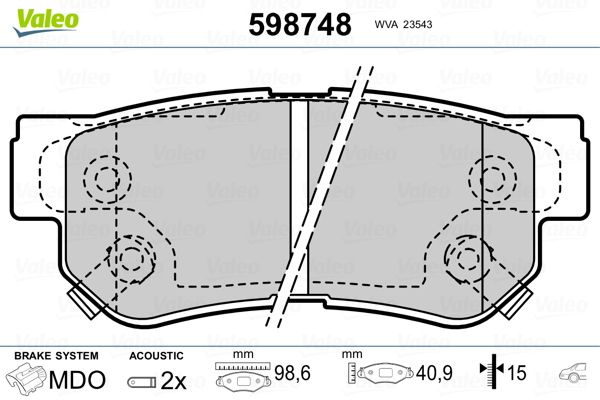 Brake Pad Set, disc brake VALEO 598748