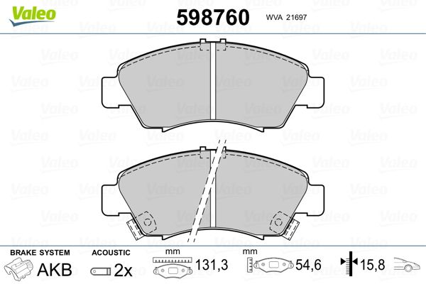 Brake Pad Set, disc brake VALEO 598760