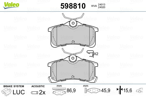 Brake Pad Set, disc brake VALEO 598810