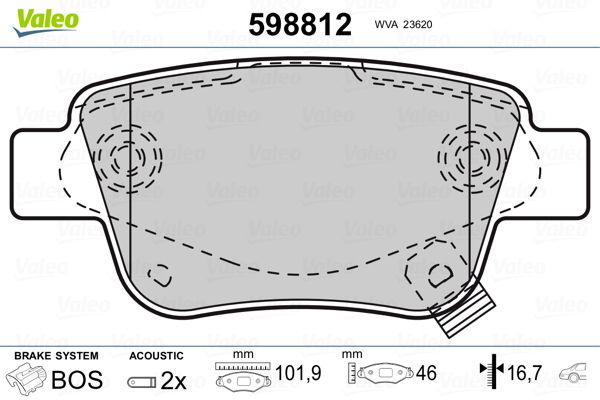 Brake Pad Set, disc brake VALEO 598812