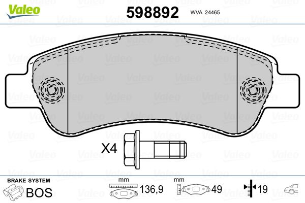 Brake Pad Set, disc brake VALEO 598892