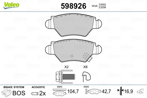 Brake Pad Set, disc brake VALEO 598926