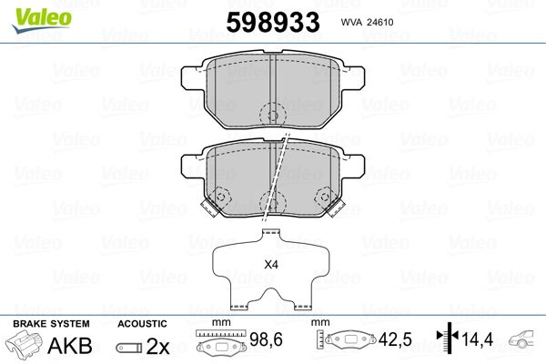 Brake Pad Set, disc brake VALEO 598933