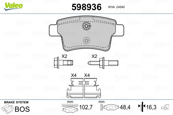 Brake Pad Set, disc brake VALEO 598936