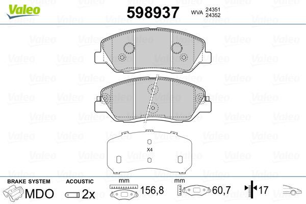 Brake Pad Set, disc brake VALEO 598937