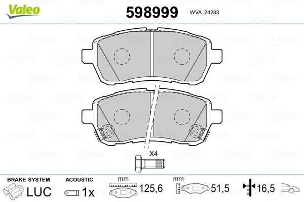 Brake Pad Set, disc brake VALEO 598999