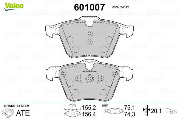 Stabdžių trinkelių rinkinys, diskinis stabdys VALEO 601007