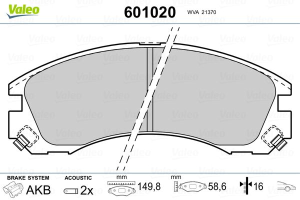 Brake Pad Set, disc brake VALEO 601020