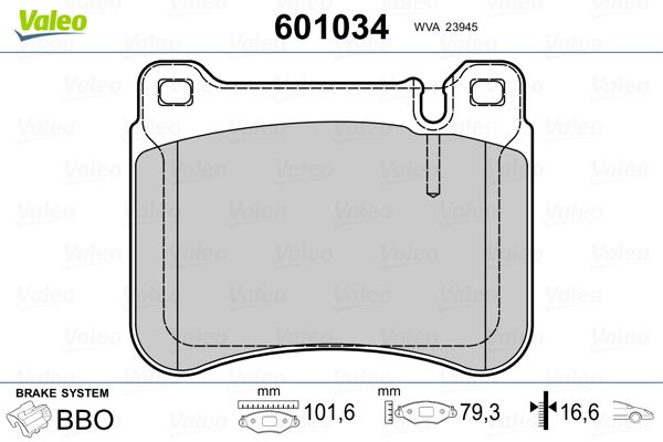 Brake Pad Set, disc brake VALEO 601034