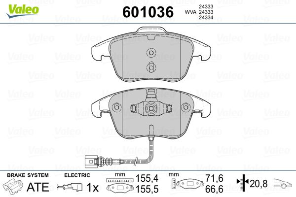 Brake Pad Set, disc brake VALEO 601036