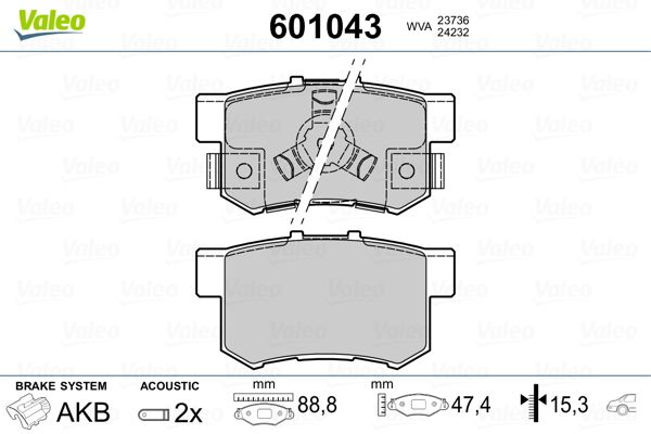 Brake Pad Set, disc brake VALEO 601043