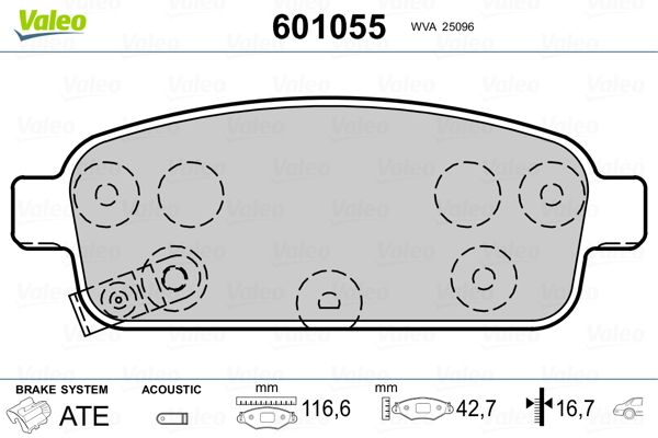 Brake Pad Set, disc brake VALEO 601055