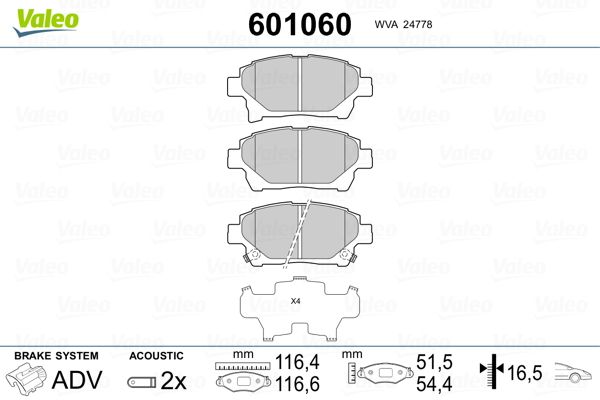 Brake Pad Set, disc brake VALEO 601060