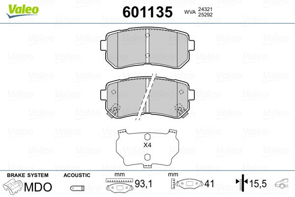 Brake Pad Set, disc brake VALEO 601135