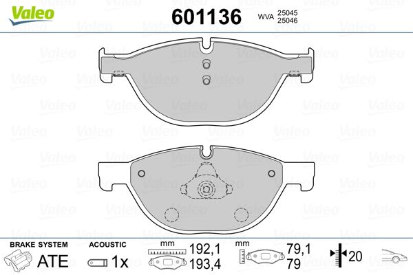 Комплект гальмівних накладок, дискове гальмо VALEO 601136