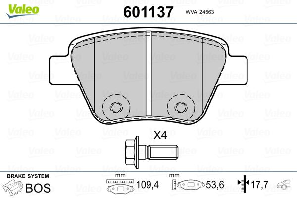 Комплект гальмівних накладок, дискове гальмо VALEO 601137