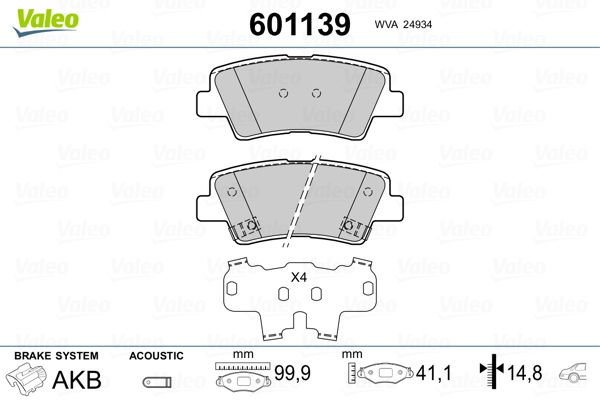 Brake Pad Set, disc brake VALEO 601139