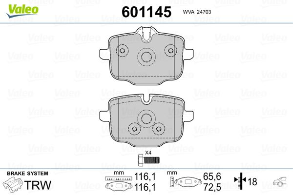 Brake Pad Set, disc brake VALEO 601145