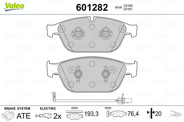 Комплект гальмівних накладок, дискове гальмо VALEO 601282