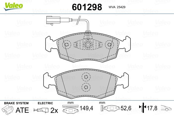 Комплект гальмівних накладок, дискове гальмо VALEO 601298