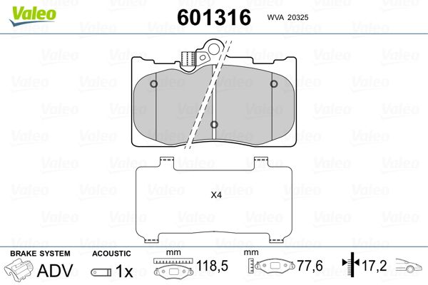 Brake Pad Set, disc brake VALEO 601316