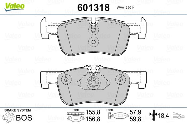 Комплект гальмівних накладок, дискове гальмо VALEO 601318