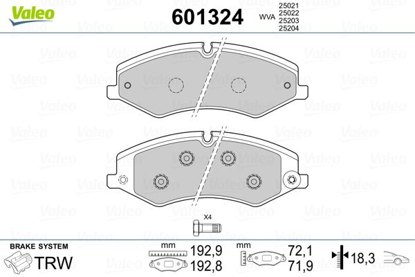 Stabdžių trinkelių rinkinys, diskinis stabdys VALEO 601324